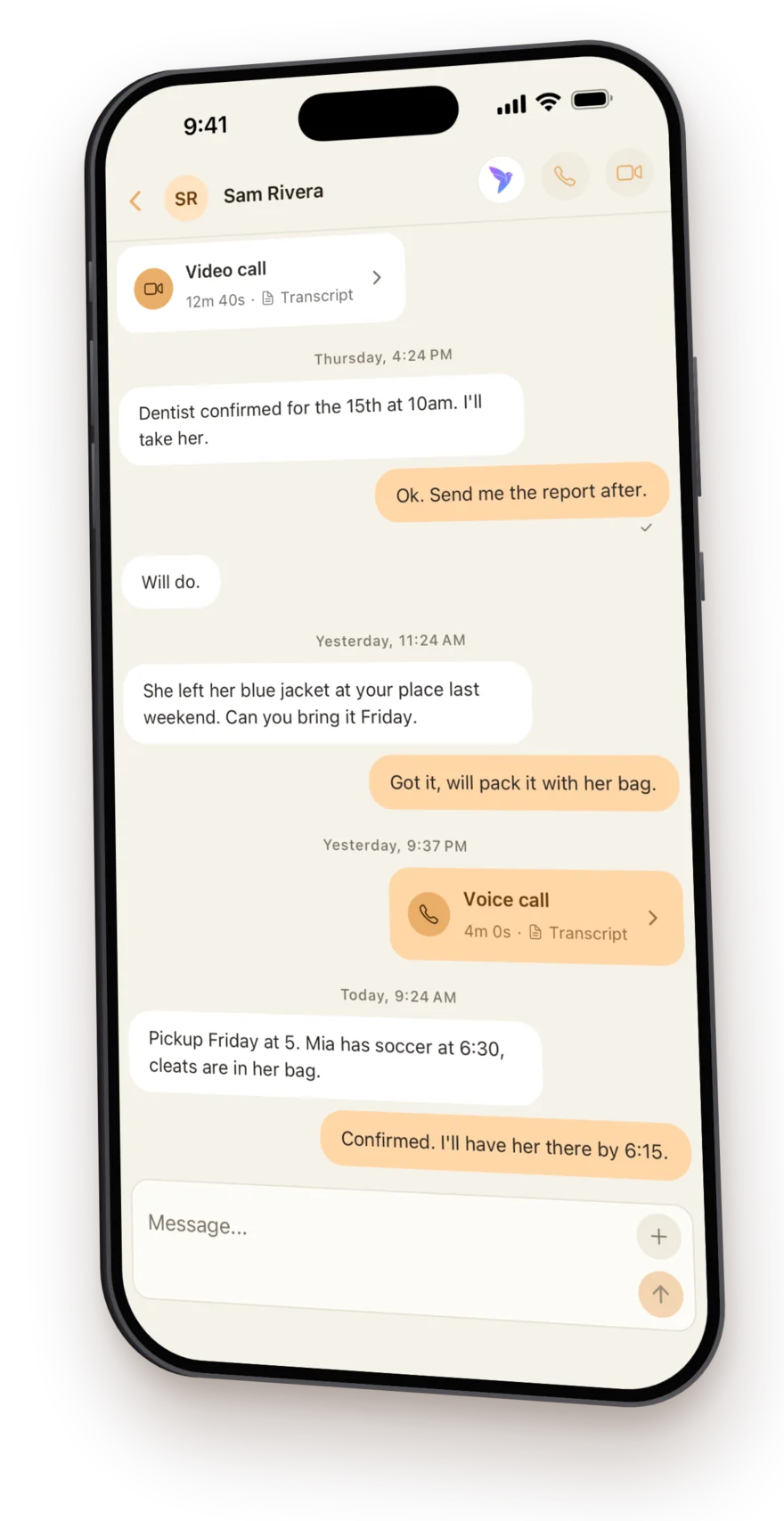 A Trestle message thread between two co-parents
